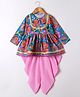 M'andy Woven Full Sleeves Floral Printed & Gota Lace Embellished Dhoti Kurti Set - Blue