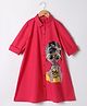 M'andy Cotton Blend Woven Full Sleeves Girl Sipping Coffee Printed Shirt Dress - Magenta
