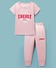 Weet Knitted Half Sleeves T-Shirt & Lounge Pant Set With Text Print - Pink