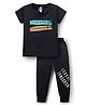 Weet Knitted Half Sleeves T-Shirt & Lounge Pant Set with Text Print - Black