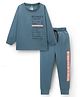 Weet Knitted Full Sleeves T-Shirt & Lounge Pant Set with Text Print - Teal Blue