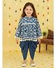 Nautinati Cotton Knit Sleeveless Abstract Printed Top Jacket & Dhoti Set With Attachable Sleeves - Blue