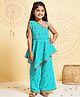 Nautinati Cotton Knit Sleeveless Ethnic Printed Gota Lace Embellished Kurti & Coordinating Salwar Set - Blue