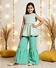 Nautinati Cotton Knit Sleeveless Ethnic Printed Gota Lace Embellished Kurti Sharara Set - Green