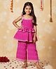 Nautinati Cotton Knit Sleeveless Geometric Printed Gota Lace Embellished Kurti Palazzo Set - Pink