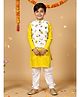 Nautinati Cotton Knit Full Sleeves Solid Kurta Pyjama With Floral Printed Jacket Set - Yellow & White