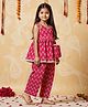 Nautinati Cotton Knit Sleeveless Ethnic Motifs Printed Kurti & Pant Set With Sling Bag - Red