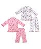 Superminis Cotton Blend Knit Pack Of 2 Full Sleeves Space Theme & Bunnies Printed Coordinating Night Suit Sets - White & Pink