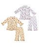 Superminis Cotton Blend Knit Pack Of 2 Full Sleeves Space Theme & Fish Printed Coordinating Night Suit Sets - White & Lemon