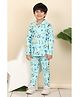 Superminis Cotton Blend Woven Full Sleeves Baby Panda Printed Coordinating Night Suit Set - Sky Blue