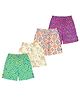 Superminis Rayon Woven Pack Of 4 Floral & Abstract Printed Shorts - Green Purple Lemon & Multi Colour