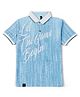 Earth Conscious Cotton Lycra Knit Half Sleeves Let The Game Begin Text Brush Printed Polo Tee - Sky Blue