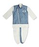 Earth Conscious Blended Woven Full Sleeves Solid Kurta Dhoti With Ethnic Embroidered Jacket Set - Blue