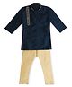 Earth Conscious Blended Woven Full Sleeves Threadwork Detailed Kurta Pyjama Set - Navy Blue