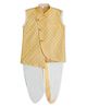 Earth Conscious Blended Woven Sleeveless Ethnic Motifs Printed Jacket & Dhoti Set - Yellow