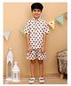 Superminis Cotton Knit Half Sleeves Turban & Mustache Printed Shirt & Coordinating Shorts Set - Orange