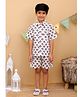 Superminis Cotton Knit Half Sleeves Turban & Mustache Printed Shirt & Coordinating Shorts Set - Magenta