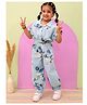 Superminis Cotton Half Sleeves Floral Printed Shirt Style Crop Top & Coordinating Joggers Set - Sky Blue
