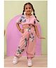 Superminis Cotton Half Sleeves Floral Printed Shirt Style Crop Top & Coordinating Joggers Set - Peach
