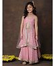 Superminis Georgette Woven Sleeveless Threadwork Embroidered Sequins & Gota Lace Embellished Center Slit Kurti Lehenga With Dupatta Set - Pink