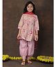 Superminis Cotton Woven Three Fourth Sleeves Floral Printed Kurti & Coordinating Patiala With Dupatta Set - Pink