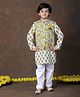 Superminis Cotton Woven Full Sleeves Floral Printed Kurta & Pyjama With Jacket Set - Yellow