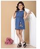 Superminis Denim Woven Sleeveless Floral Bicyle Embroidered Dress - Blue