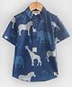 Hugsntugs Cotton Woven Half Sleeves Animals Printed Shirt - Navy Blue