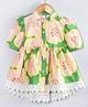 Hugsntugs Cotton Woven Half Puffed Sleeves Floral Printed & Lace Detailed Frock Style Top - Green