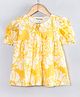 Hugsntugs Cotton Woven Half Puffed Sleeves Floral Printed Top - Yellow