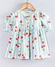 Hugsntugs Cotton Woven Half Puffed Sleeves Striped & Cherries Printed Top - White & Blue