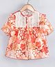 Hugsntugs Cotton Woven Half Sleeves Floral Printed & Lace At Yoke Detailed Top - Orange