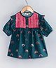 Hugsntugs Cotton Woven Half Puffed Sleeves Rainbow Printed & Lace Embellished Frock Style Top - Green