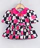 Hugsntugs Cotton Woven Half Sleeves Warped Checked & Floral Printed Peplum Top - Black