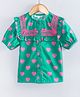 Hugsntugs Cotton Woven Half Puffed Sleeves Hearts Printed & Lace Embellished Frock Style Top - Green