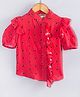 Hugsntugs Cotton Woven Half Puffed Sleeves Toucans Printed Shirt Style Top - Red