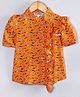 Hugsntugs Cotton Woven Half Puffed Sleeves Fish Printed Shirt Style Top - Orange