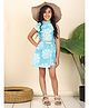 Superminis Cotton Woven Sleeveless Floral Printed Crop Top & Coordinating Skorts Set - Sky Blue