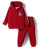 Babyhug Waffle Knit Full Raglan Sleeves Hooded  T-Shirt & Lounge Pant Set With Text Print - Maroon