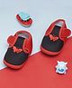 Neska Moda Butterfly Patch Detailed Velcro Closure Booties - Black & Red