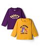 Doodle Poodle 100% Cotton Knit Full Sleeves T-Shirts with Text Print Pack of 2 - Yellow & Purple