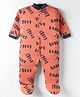 Kidi Wav Full Sleeves Typography Printed Sleepsuit - Orange