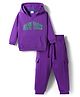 Babyhug Knit Premium Light Gauge Terry Full Sleeves Hooded T-Shirt & Lounge Pant Set With Text Print - Purple