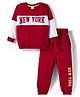 Babyhug Terry Knit Full Sleeves  T-Shirt and Jogger Set With New York Text Print - Red