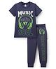 Weet Knitted Half Sleeves T-Shirt & Lounge Pant Set with Text Print - Navy Blue