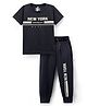 Weet knitted Half Sleeves T-Shirt & Lounge Pant Set With Text Print - Navy Blue