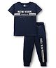 Weet Knitted Half Sleeves T-Shirt & Lounge Pant with Text Print - Navy Blue