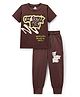 Weet Knitted Half Sleeves T-Shirt & Lounge Pant Set With Text Print - Brown