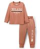 Weet Knitted Full Sleeves T-Shirt & Lounge Pant Set With Text Print - Coral