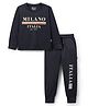 Weet Knitted Full Sleeves T-Shirt & Lounge Pant Set with Text Graphic - Black